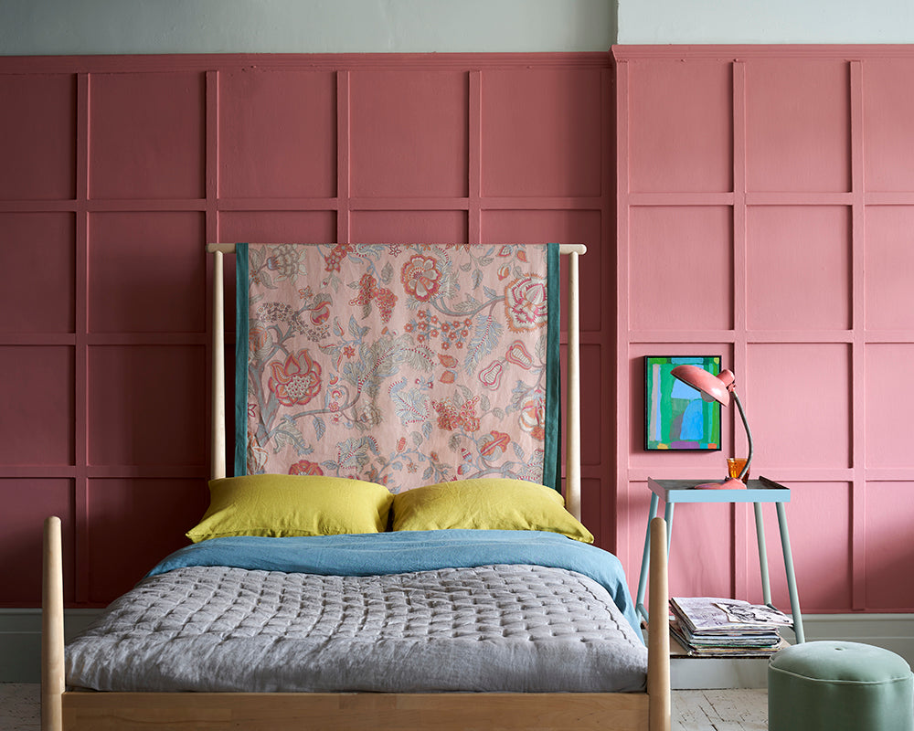 Farrow & Ball Fruit Fool 9911 Paint used for panelling in a bedroom