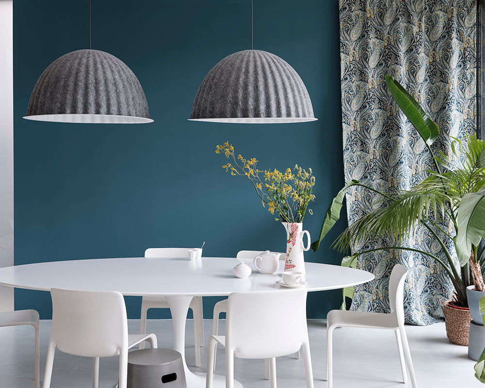 Farrow & Ball Sloe Blue 87 Paint in a modern dining room
