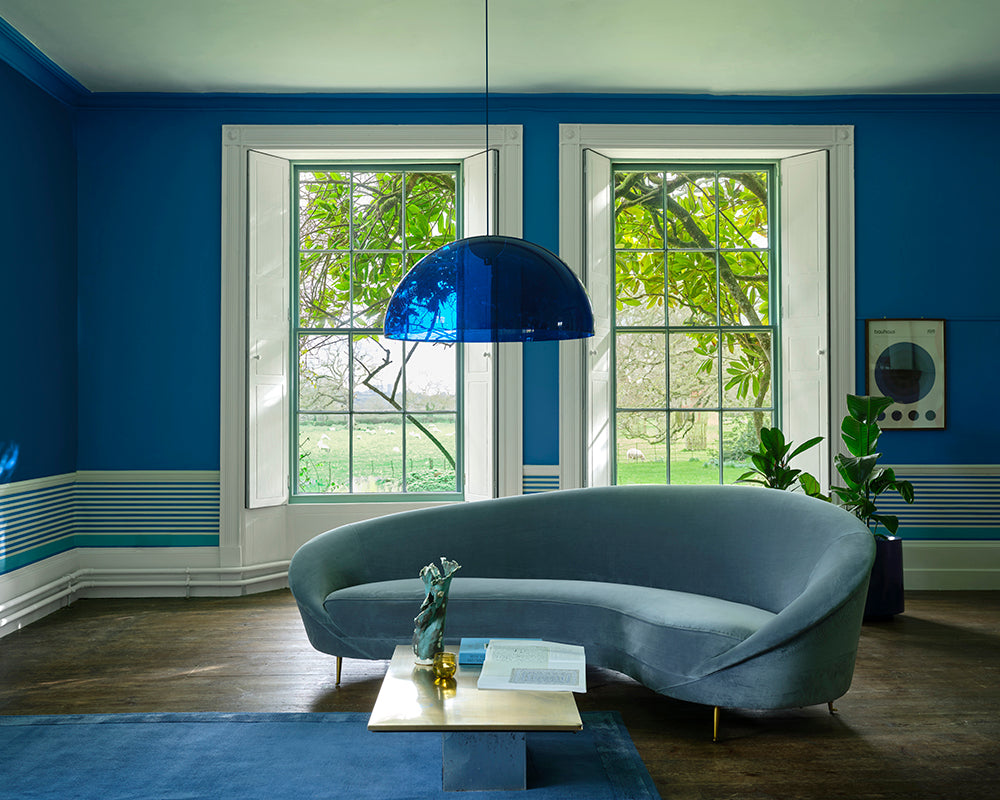 Pea Flower Tea CB12 paint by Farrow & Ball on the walls of a living room