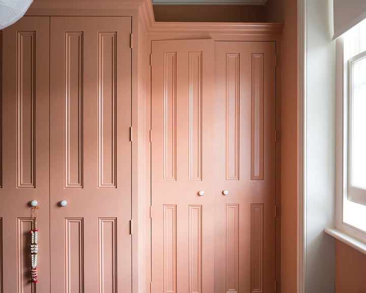 Porphyry Pink 49 paint by Farrow & Ball used on cabinets