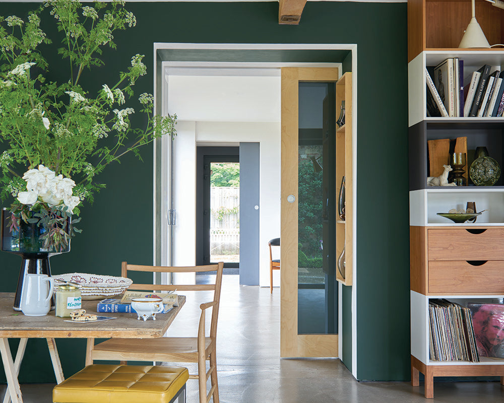 Studio Green 93 paint by Farrow & Ball used in a home study