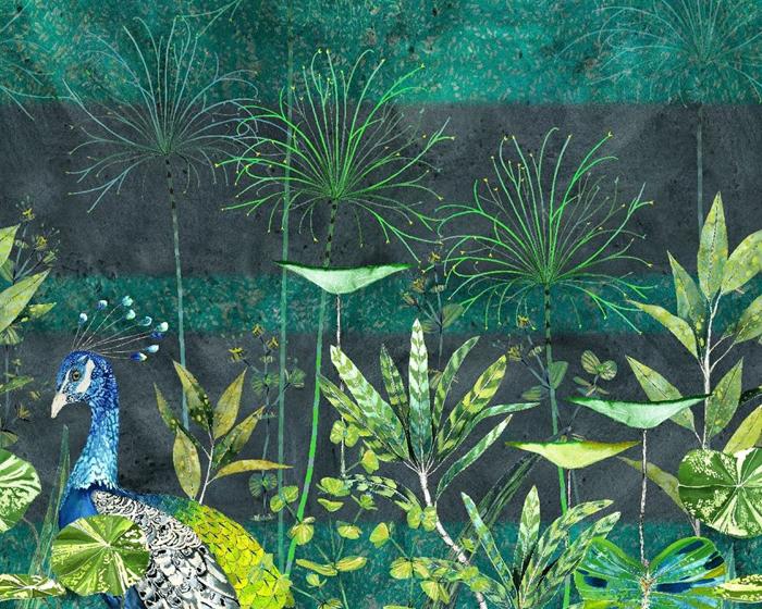 Designers Guild Arjuna Leaf With Peacock Viridian PDG1069/01 Wallpaper