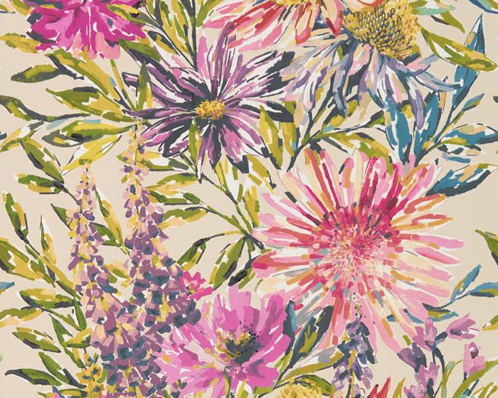 Harlequin Floreale Tangerine/Fuchsia 111497 Wallpaper