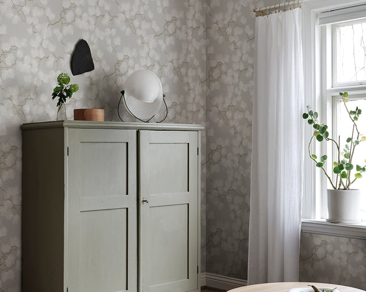 Sandberg Pine Wallpaper in gray on a wall