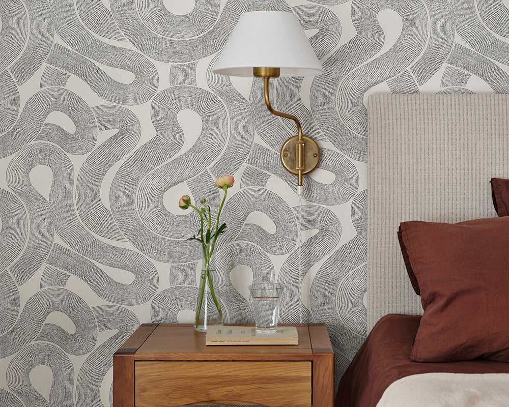 Sandberg Zen Wallpaper in white in a bedroom