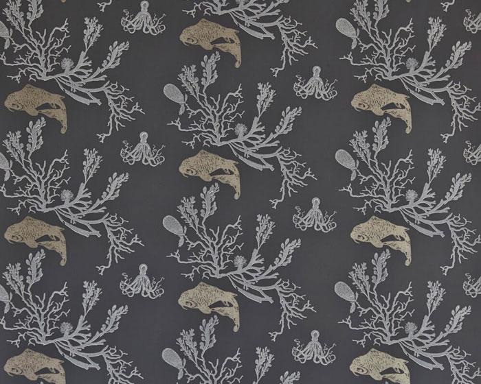 Barneby Gates Coral in Charcoal/Gold Wallpaper BG0900201