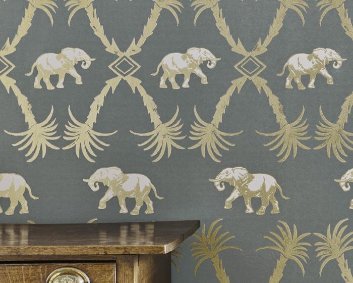 Barneby Gates Elephant Palm in Gunmetal/Gold Wallpaper BG2100201