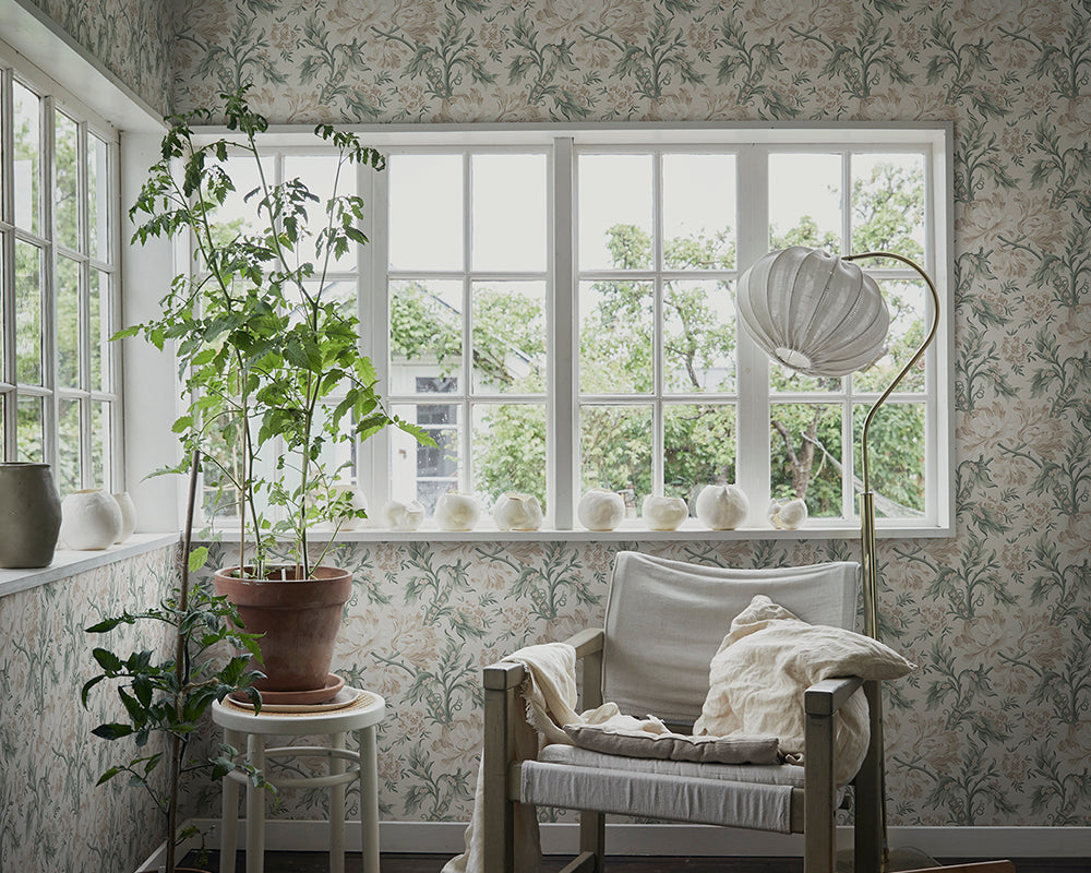 Sandberg Amelia Wallpaper in a garden room