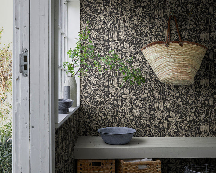 Sandberg Fig Garden Wallpaper in a hallway