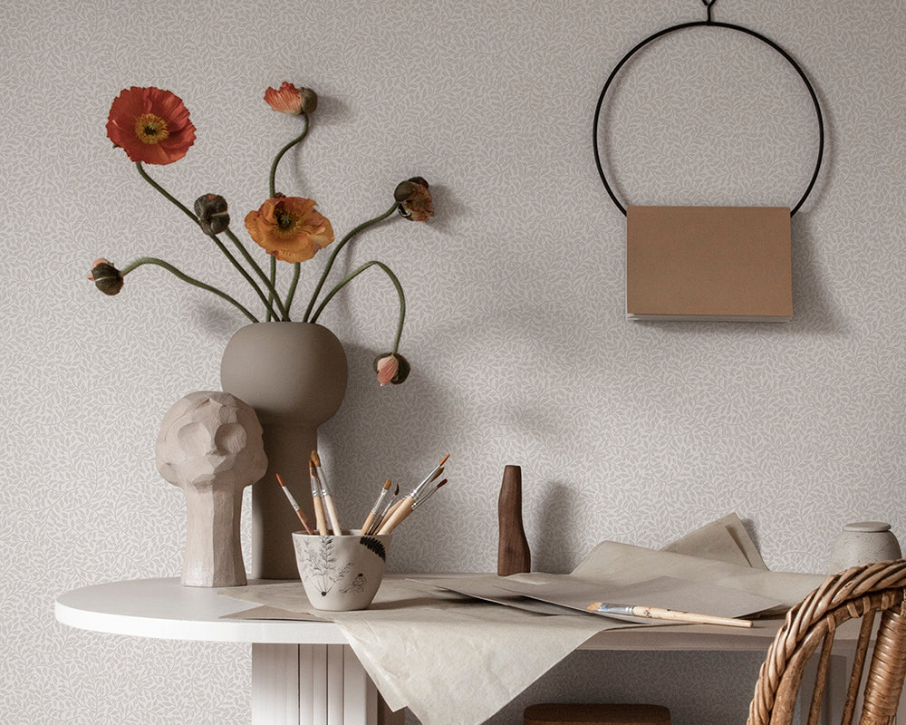 Sandberg Bladverk Wallpaper with a desk