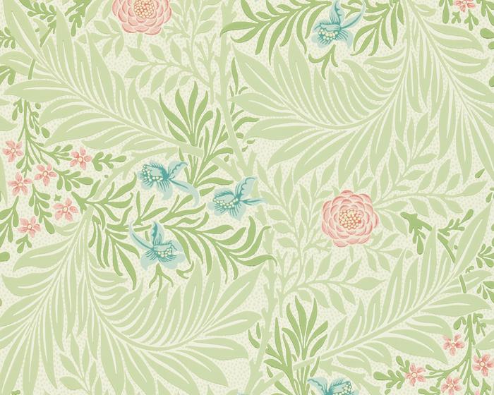 Morris & Co Larkspur Green/Coral 212558 Wallpaper