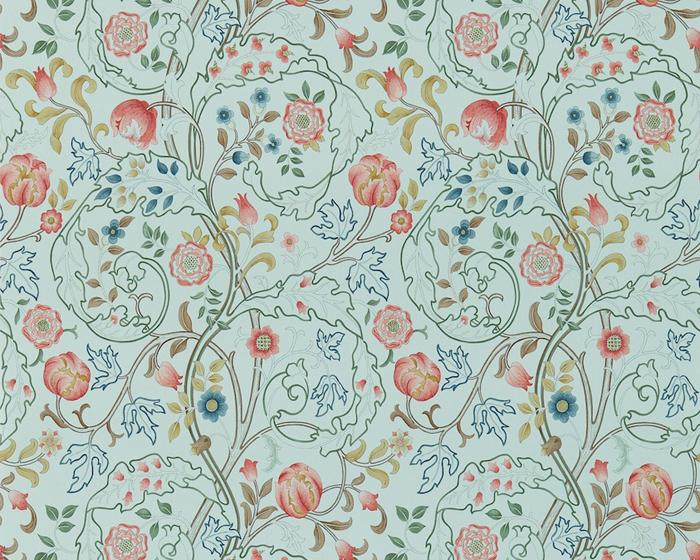 Morris & Co Mary Isobel Silk Blue/Pink 214731 Wallpaper