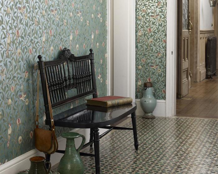 Morris & Co Bird & Pomegranate Turquoise/Coral 216453 Wallpaper