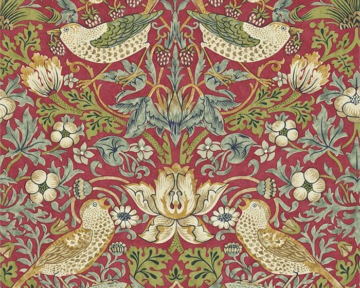 Morris & Co Strawberry Thief Crimson/Slate 216475 Wallpaper