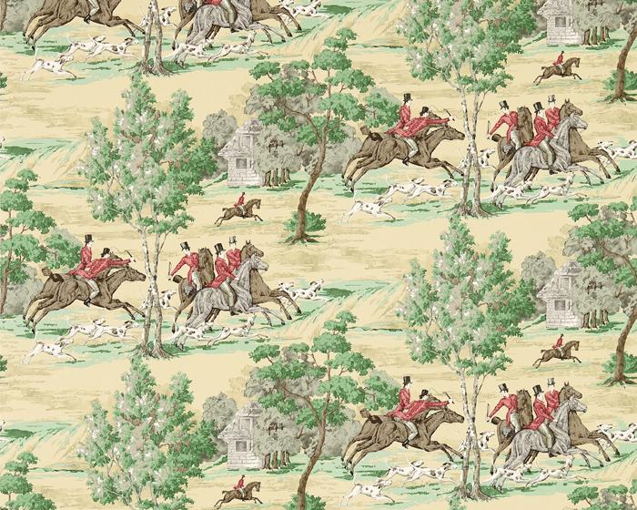 Sanderson Tally Ho Evergreen/Crimson 214598 Wallpaper