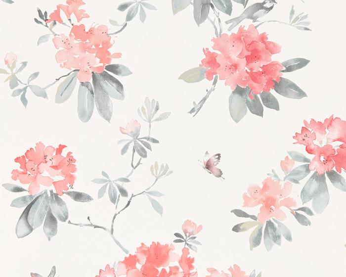 Sanderson Rhodera Coral/Grey 216264 Wallpaper