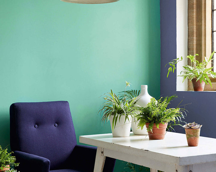 Little Greene Green Verditer 92 Paint on a wall in detail