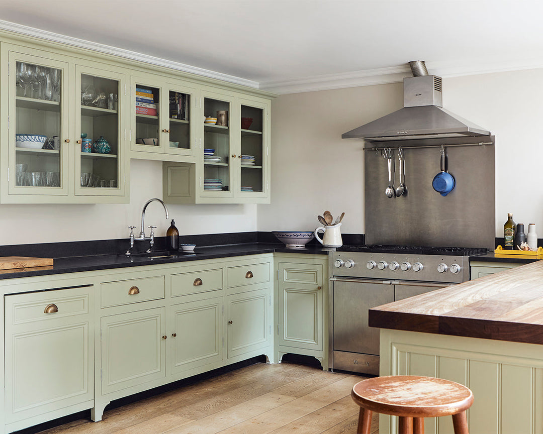 Mylands Greenstone 190 Paint on kitchen cabinets