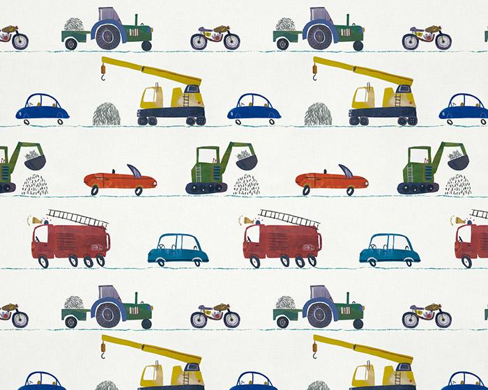 Harlequin Just Keep Trucking Tomato/Marine/Gecko 112643 Wallpaper
