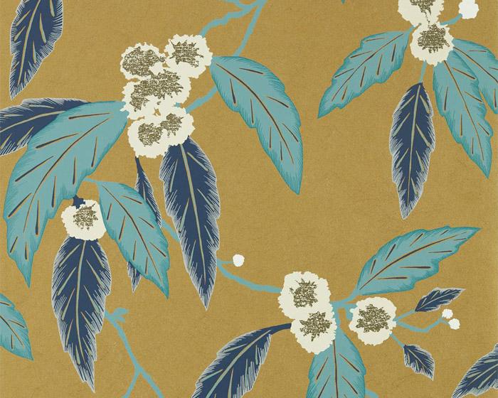 Harlequin Coppice Navy/Lagoon/Gold 112133 Wallpaper