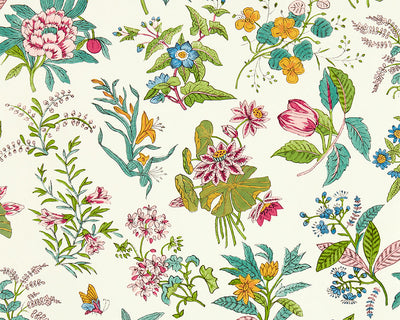 Harlequin Woodland Floral Wallpaper in Peridot/Ruby/Pearl