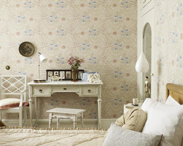 Morris & Co Larkspur Green/Coral 212558 Wallpaper