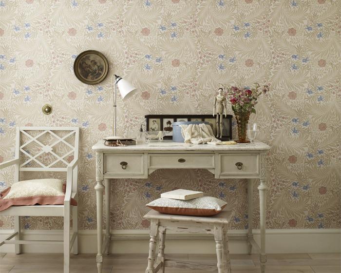 Morris & Co Larkspur Green/Coral 212558 Wallpaper