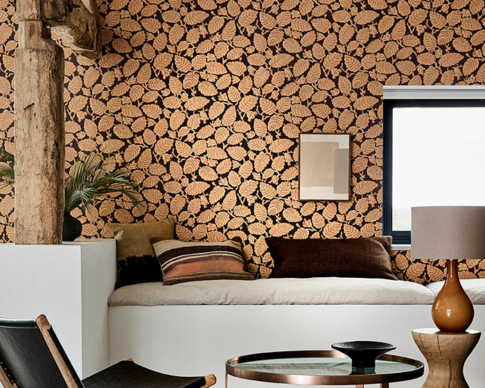 Little Greene Beech Nut Wallpaper on a dining wall