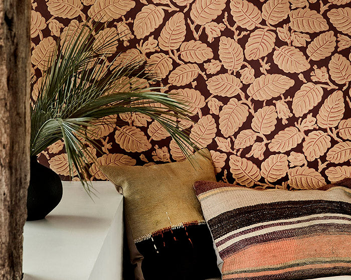 Little Greene Beech Nut Wallpaper in a living space