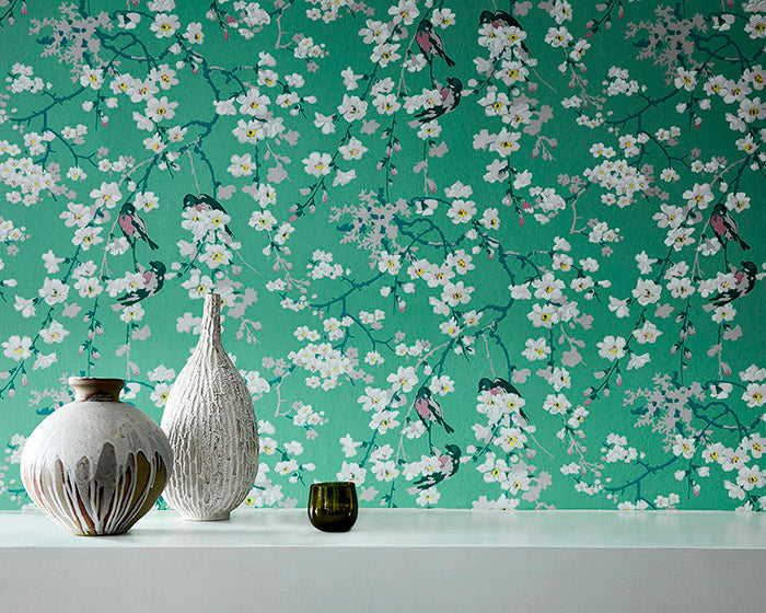 Little Greene Massingberd Blossom Wallpaper on a wall