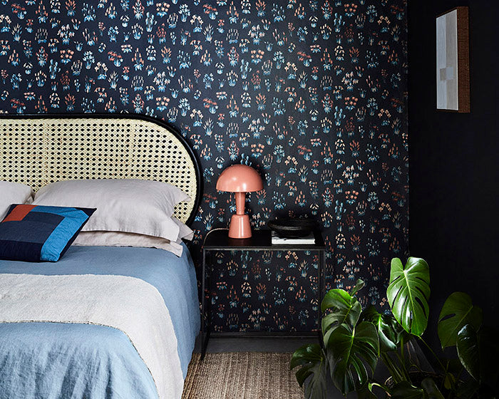 Little Greene Millefleur on a bedroom wall