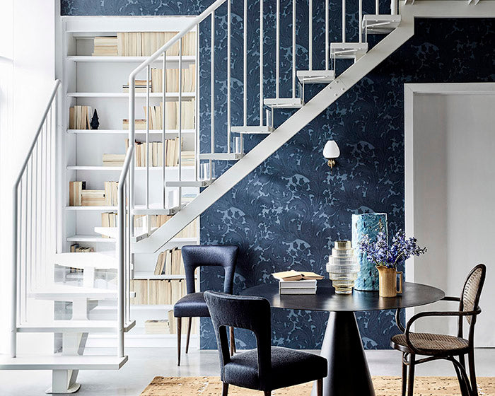 Little Greene Tulip Wallpaper in a hallway