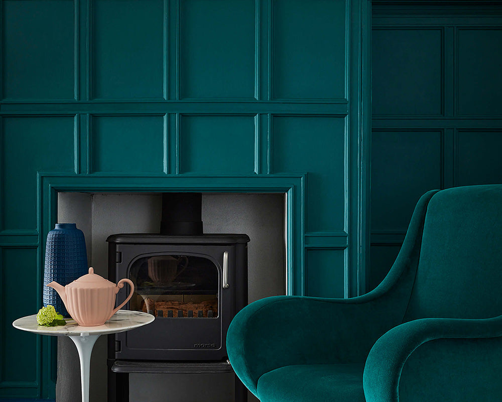 Little Greene Mid Azure Green 96 Paint on panelling