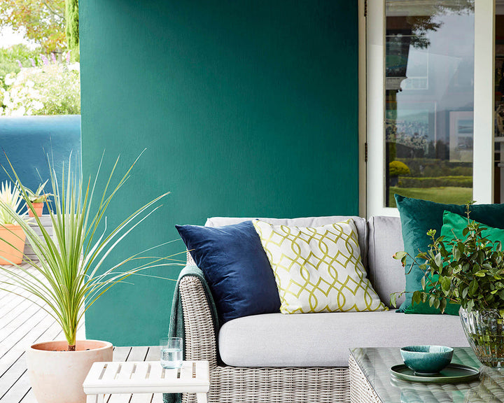 Little Greene Mid Azure Green 96 Paint on a exterior wall