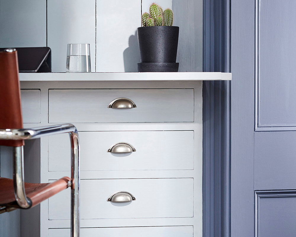 Little Greene Hicks' Blue 208 Paint in a home office