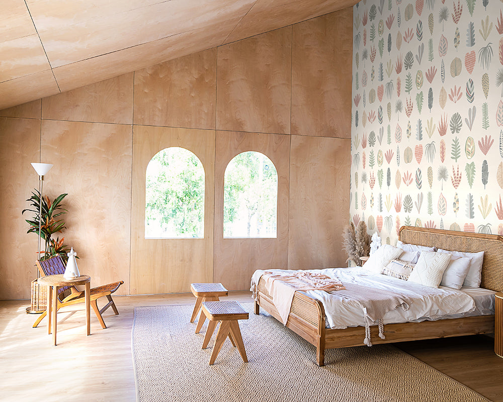 OHPOPSI Leaf Boogie Wallpaper in a bedroom