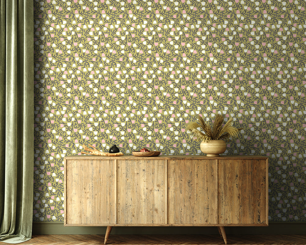 OHPOPSI Tiny Tulip Wallpaper in a living room