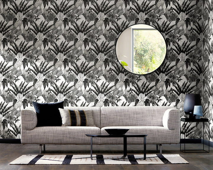 OHPOPSI Jungle Cheetah Wallpaper in a living room