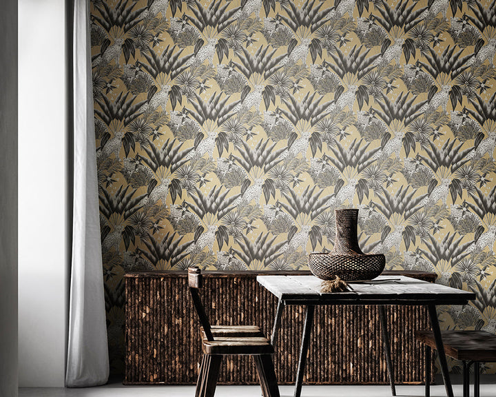 OHPOPSI Jungle Cheetah Wallpaper as a feature wall in a lounge