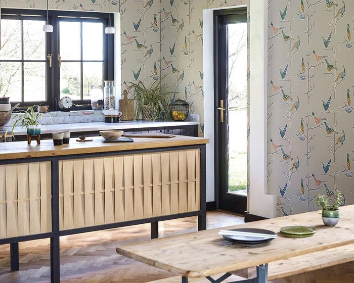 Scion Passaro Rose/Steel 111924 Wallpaper