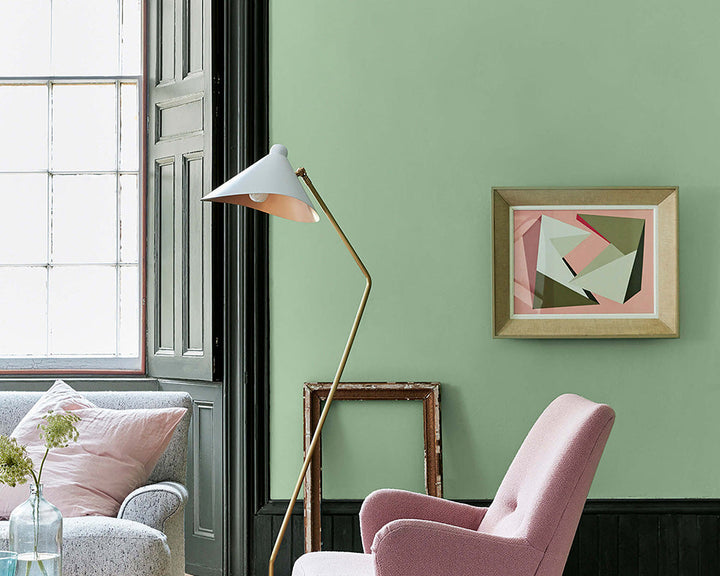 Little Greene Pea Green 91 Paint in detail on a wall