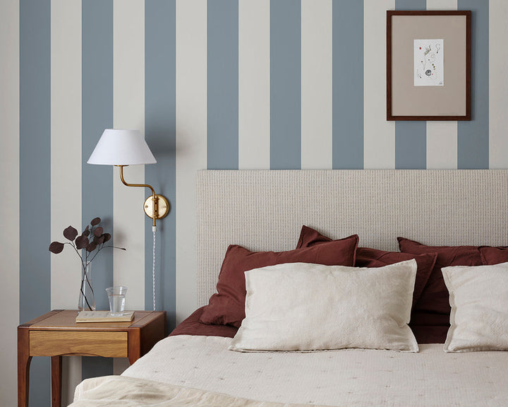 Sandberg Magnus Wallpaper in Indigo Blue on a wall
