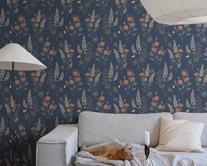 Sandberg Emma Wallpaper behind a cabinet