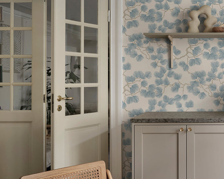 Sandberg Pine Wallpaper in misty blue