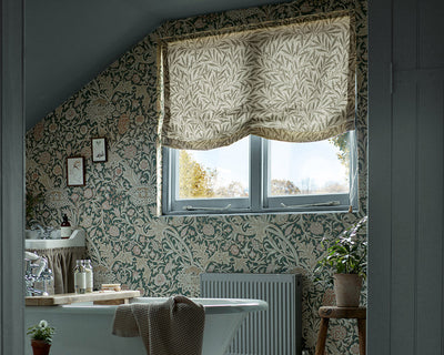 Morris & Co Trent Wallpaper on a traditional bathroom wall