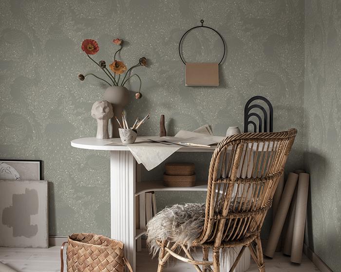 Sandberg Evelina Sage Green S10127 Wallpaper in Room