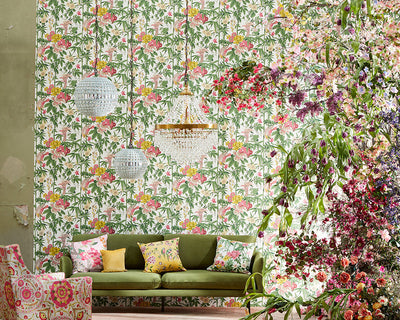 Sanderson Bamboo & Birds Wallpaper in living room