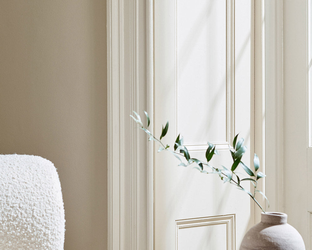 Little Greene Silent White Deep 331 Paint in a living room