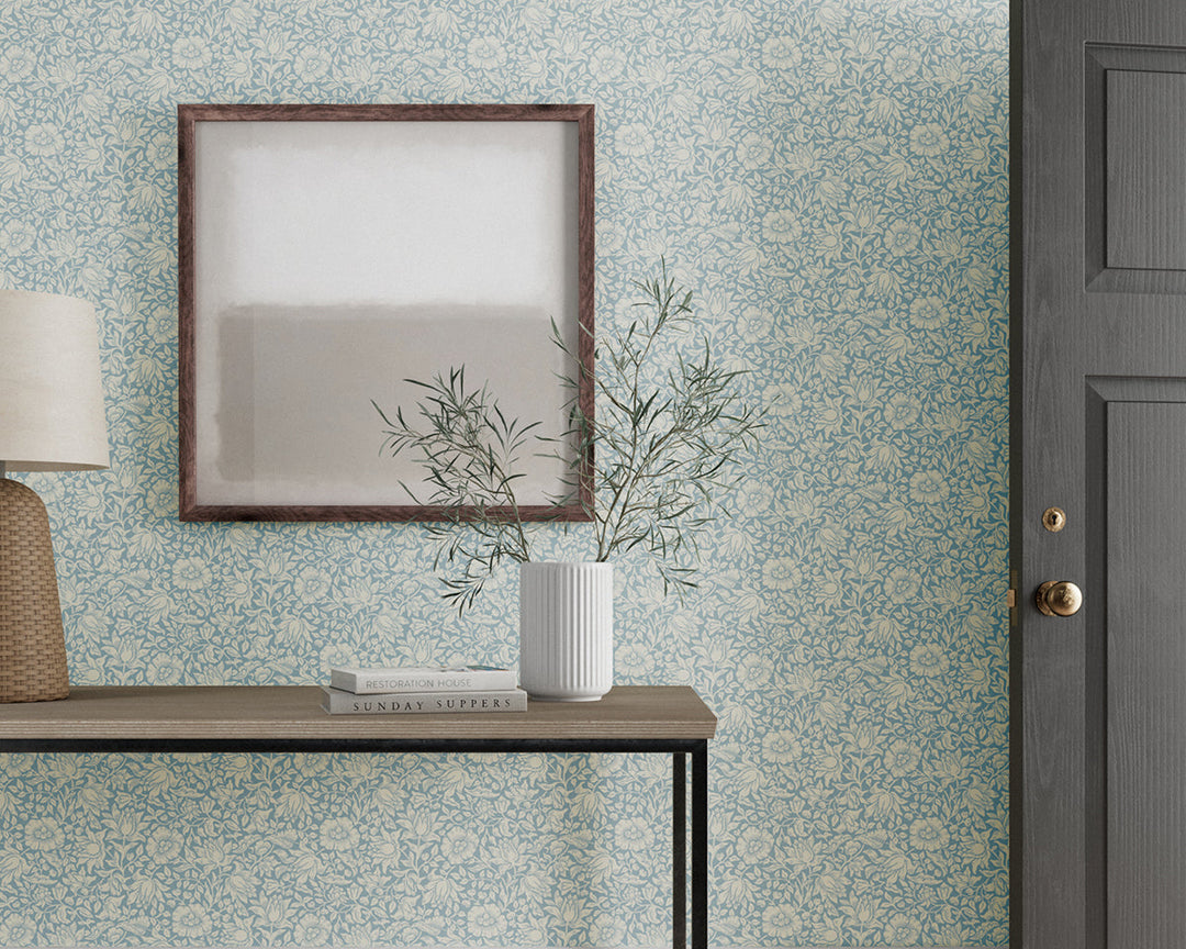 Morris & Co Mallow Wallpaper in Room Powder Blue