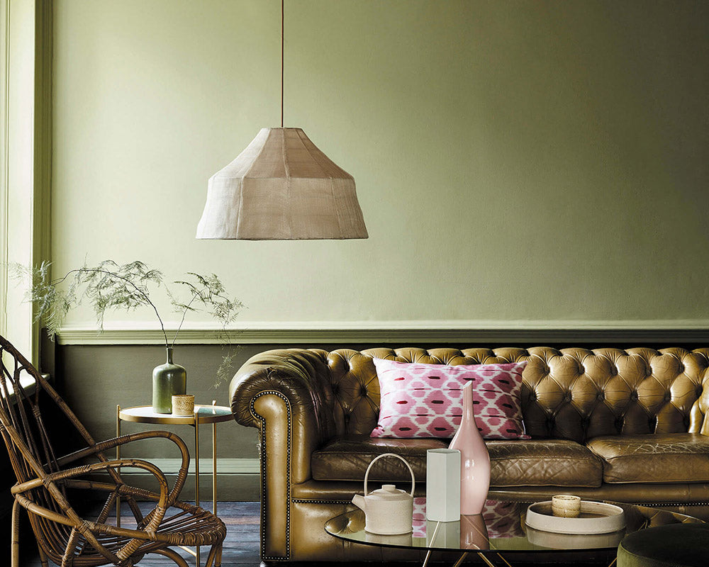 Little Greene Sir Lutyens' Sage 302 Paint in a living room